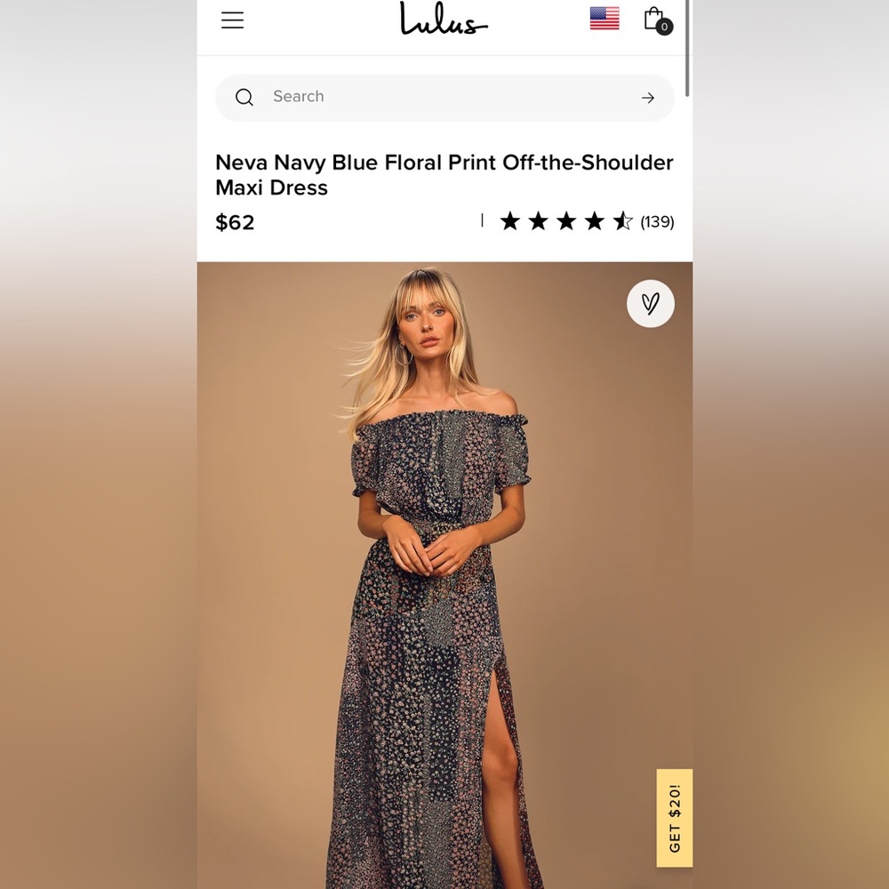 Neva Navy Blue Floral Print Off-the-Shoulder Maxi Dress